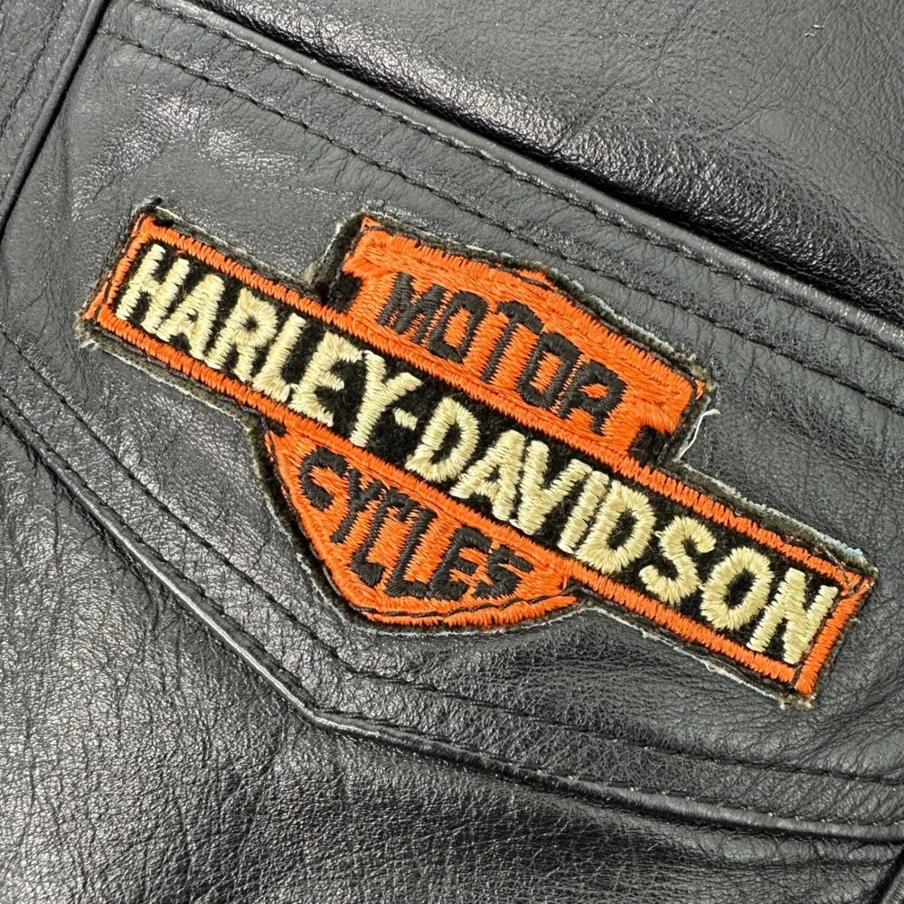 Vintage 70s AMF Harley-Davidson Leather Biker Vest Men M Canvas Patch Bar Shield